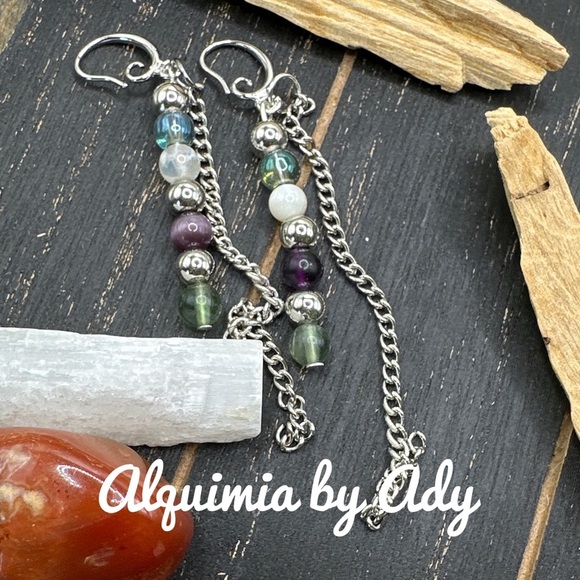 Alquimia Silver and Green Earrings with Gemstone Accents extra long fluorite - Picture 1 of 1